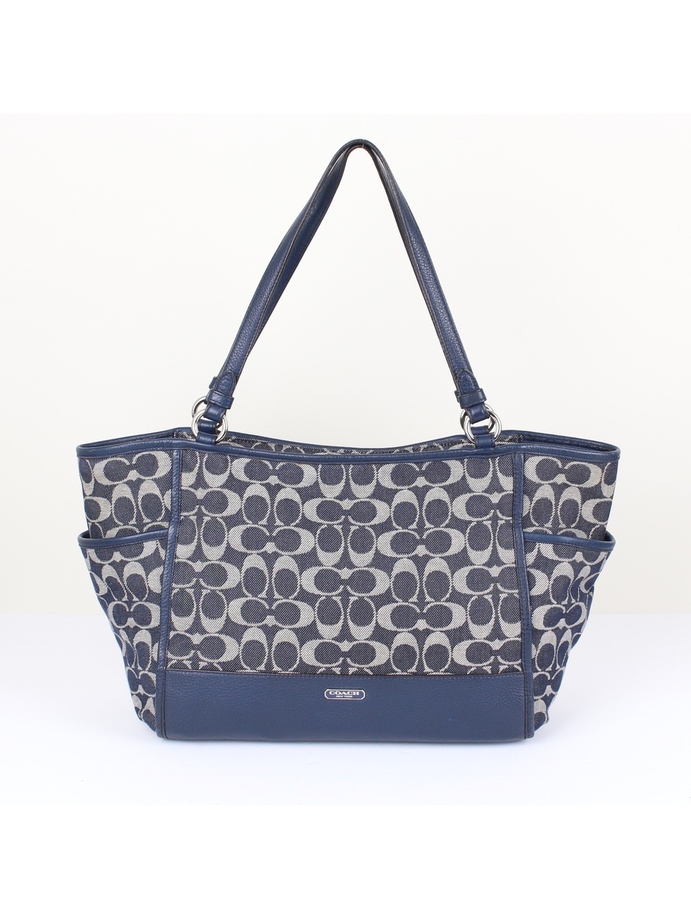 Coach Park Carrie Signature Denim Indigo Navy Blue Tote Handbag F32622